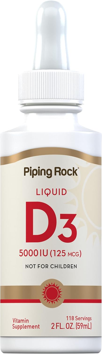 Vitamin D3 Liquid 5000 IU - Non-GMO, Gluten-free Liquid Drops by Piping Rock - görsel 1