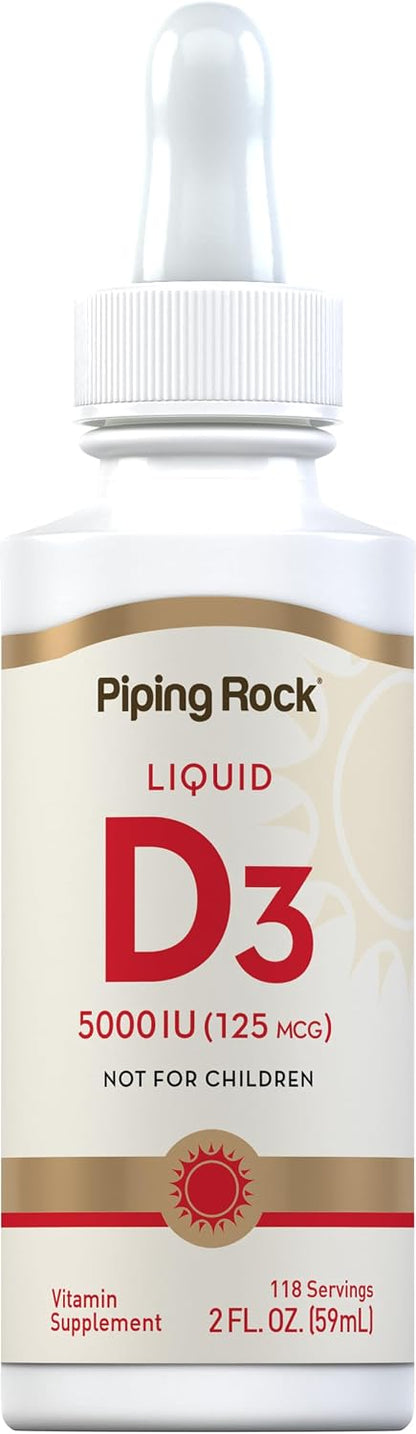 Vitamin D3 Liquid 5000 IU - Non-GMO, Gluten-free Liquid Drops by Piping Rock