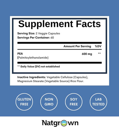 Natgrown Palmitoylethanolamide PEA Supplement 600 mg – 120 Capsules
