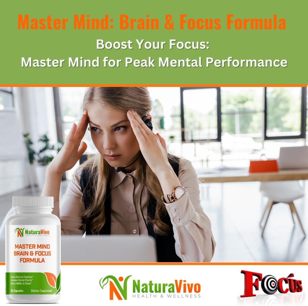 Master Mind Brain & Focus Formula - Nootropic Supplement for Improved Focus, Memory, and Clarity - DMEA - Energy Support with Vitamins & Minerals - 60 Capsules - görsel 4
