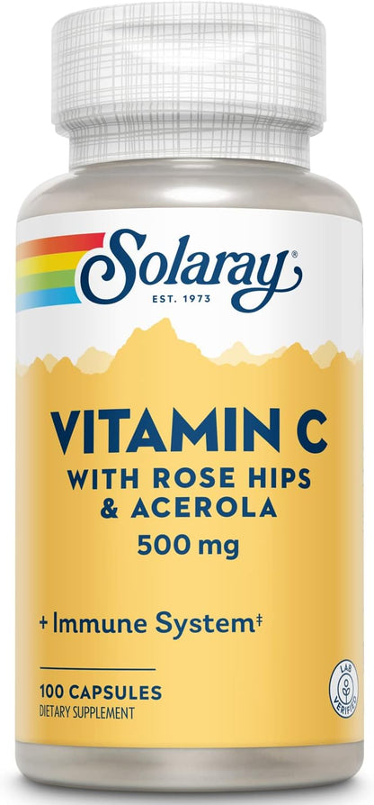 SOLARAY Vitamin C with Rose Hips & Acerola - 500 mg, 100 Capsules