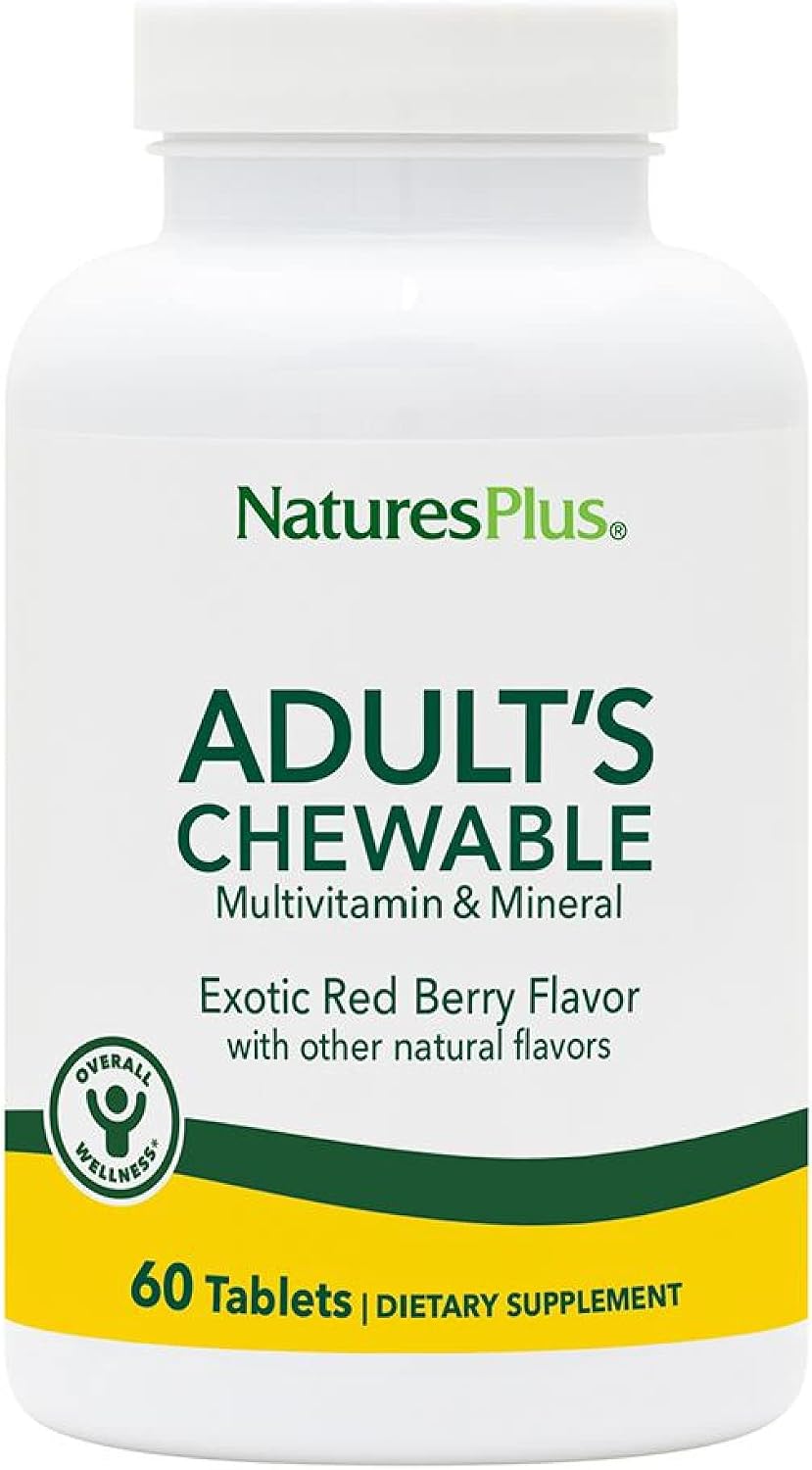 NaturesPlus Adult's Chewable Multivitamin & Mineral - Exotic Red Berry - 60 Tablets - görsel 1