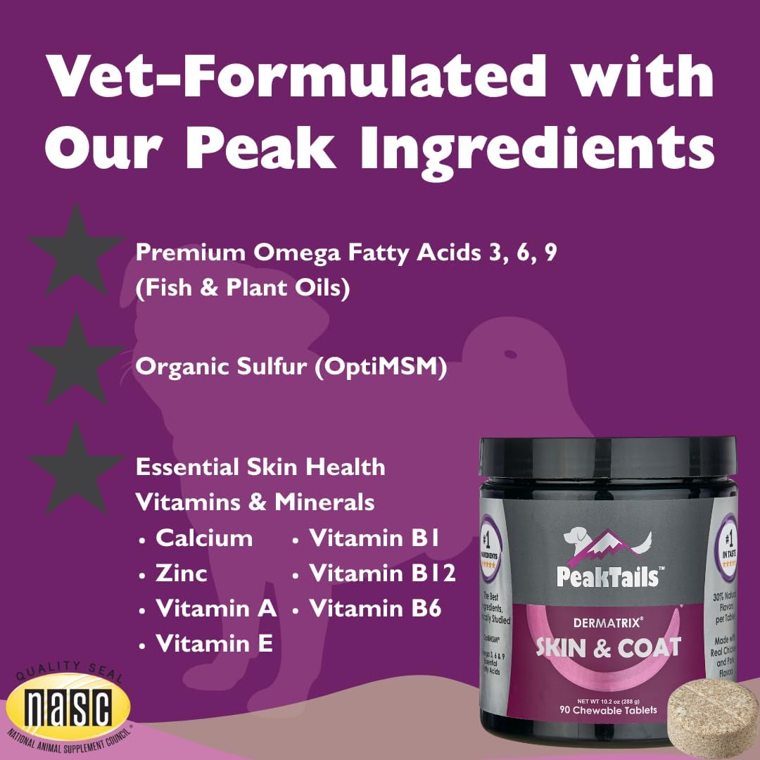 Kala Health PeakTails Skin & Coat Support for Dogs – 90 Chewable Tablets with MSM, Fish Oil, Omega-3 & Omega-6 – Helps Maintain Healthy Skin and a Shiny Coat - görsel 5
