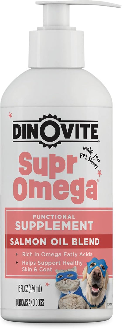 Dinovite SuprOmega Wild Caught Salmon Oil for Dogs and Cats - GM-Free Omega-3 Skin and Coat Supplement, 16 oz – Image 1