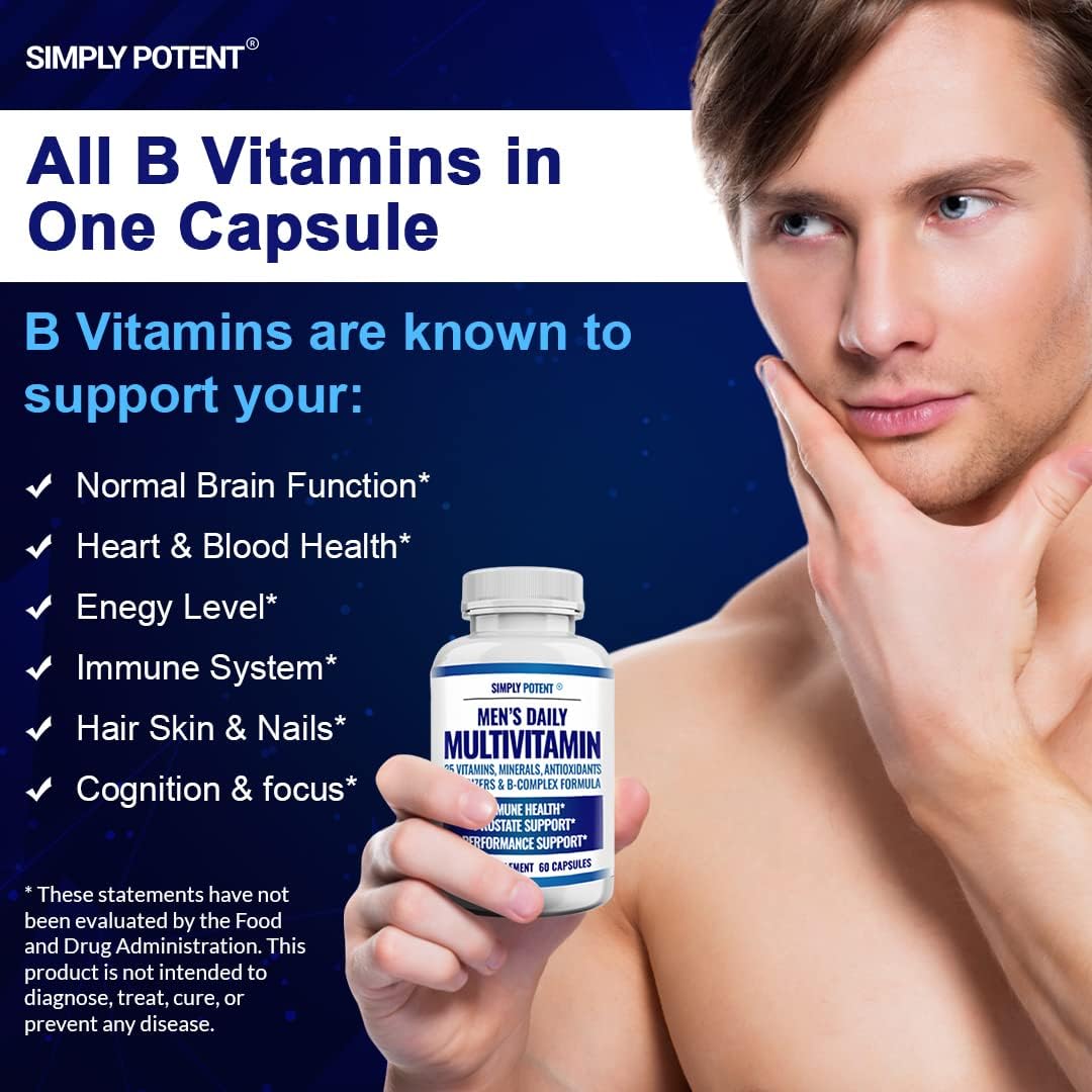 Simply Potent Daily Multivitamin for Men, 35 Vitamins with Minerals & Antioxidants, Vitamins A, C, D, E, Biotin, B12, Folate, Zinc, Magnesium & Saw Palmetto for Energy, Focus, Immune & Prostate Health, 60 Capsules - görsel 5