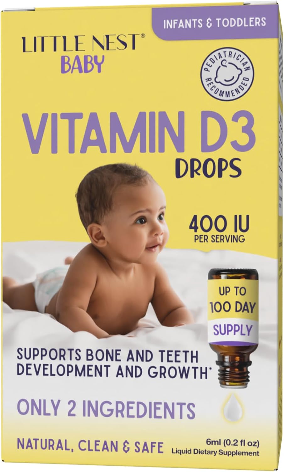 Little Nest Baby Vitamin D3 Drops – 400 IU per Dose, Natural for Infants & Toddlers, 100-Day Supply - görsel 1