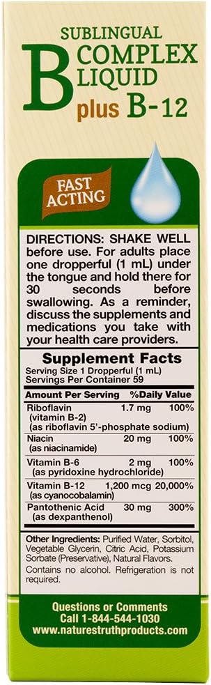 Nature's Truth Sublingual Vitamin B Complex Plus B-12, Natural Berry, 60 ml (Pack of 3)