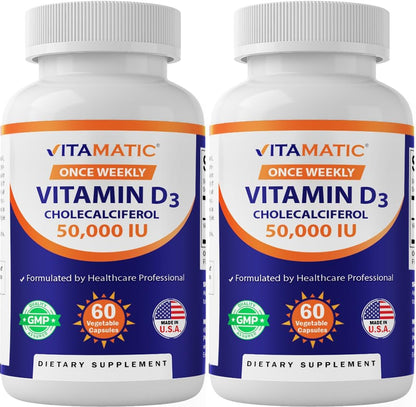 Vitamatic Vitamin D3 50,000 IU (as Cholecalciferol) Once Weekly Dose, 120 Veggie Capsules