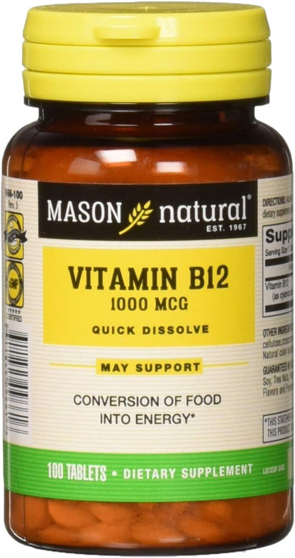 Mason Natural Vitamin B-12 1000mcg Sublingual Tablets, 100 Tablets