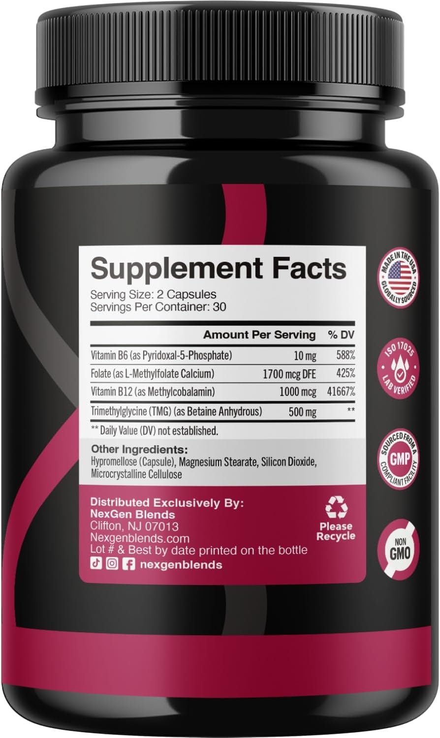 TMG Trimethylglycine Supplement with Methyl B Complex - 500mg Betaine TMG with Methylated B Vitamins for Homocysteine Support - Vegan & Non-GMO (1 Month Supply) - görsel 2