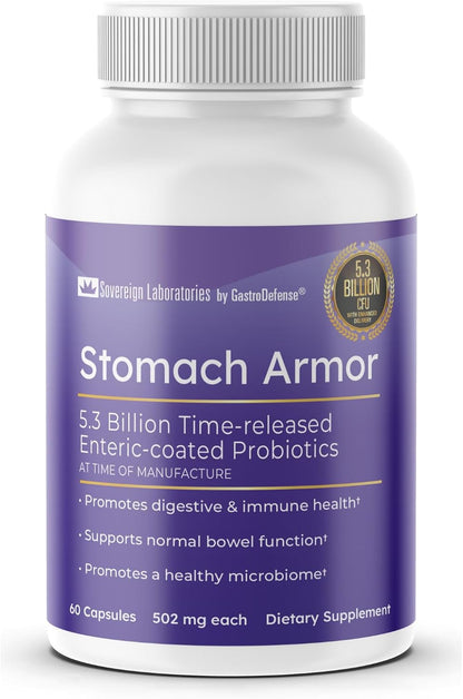 GastroDefense Stomach Armour - Shelf-Stable Prebiotic and Probiotic - Liposomal Colostrum-LD Enhanced. Beneficial Strains Colonise and Promote Gut Health, Designed for Adult Women and Men