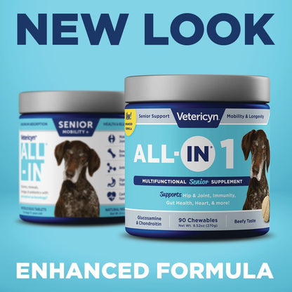 Vetericyn All-in-1 Multifunctional Senior Dog Supplement – Digestive Enzymes, Glucosamine Chondroitin, Probiotics, Omega-3 & More – 90 Count