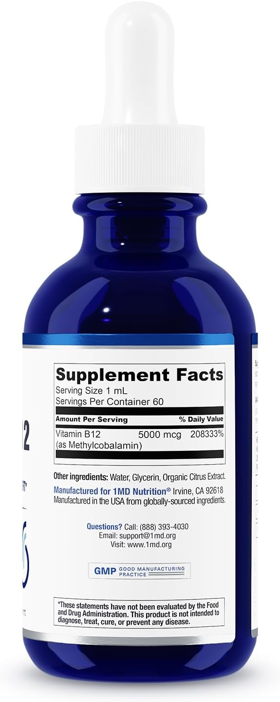1MD Nutrition Vegan Vitamin B12, 5000mcg Methylcobalamin Liquid Drops - görsel 4