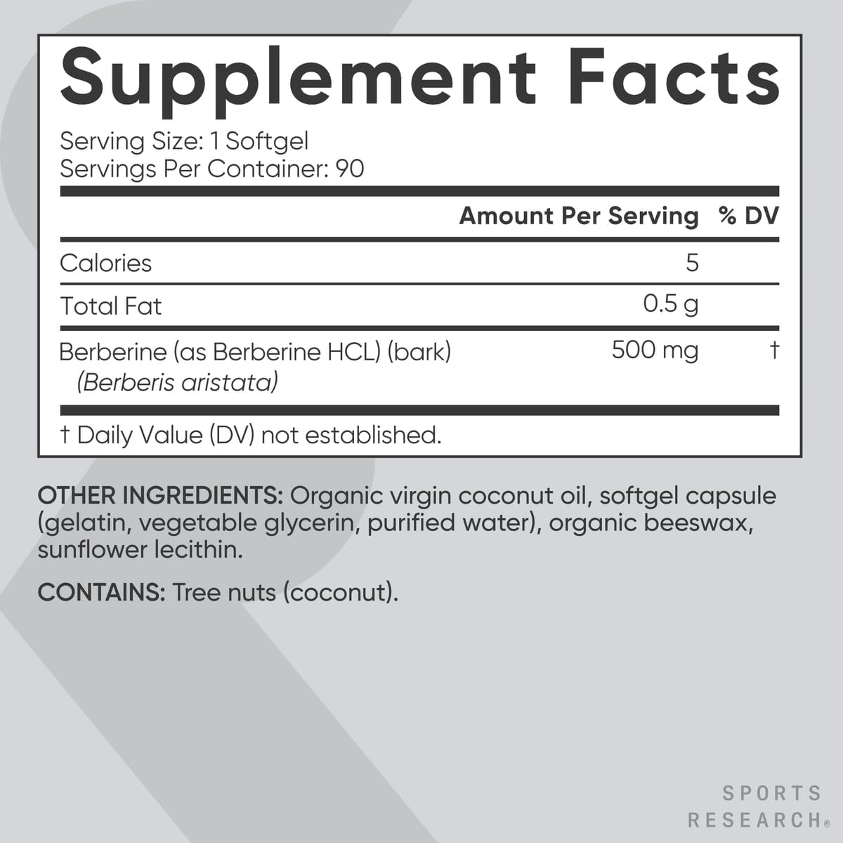 Sports Research Berberine with Coconut Oil – 500mg, 90 Softgels - görsel 5