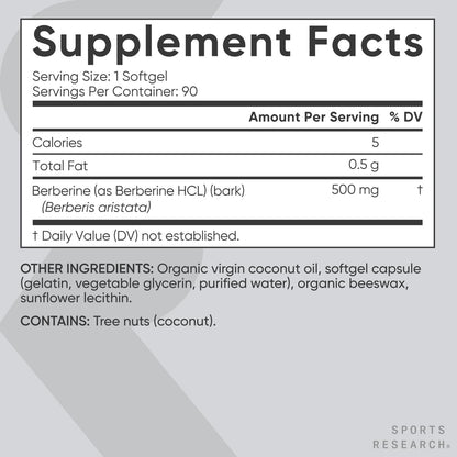 Sports Research Berberine with Coconut Oil – 500mg, 90 Softgels