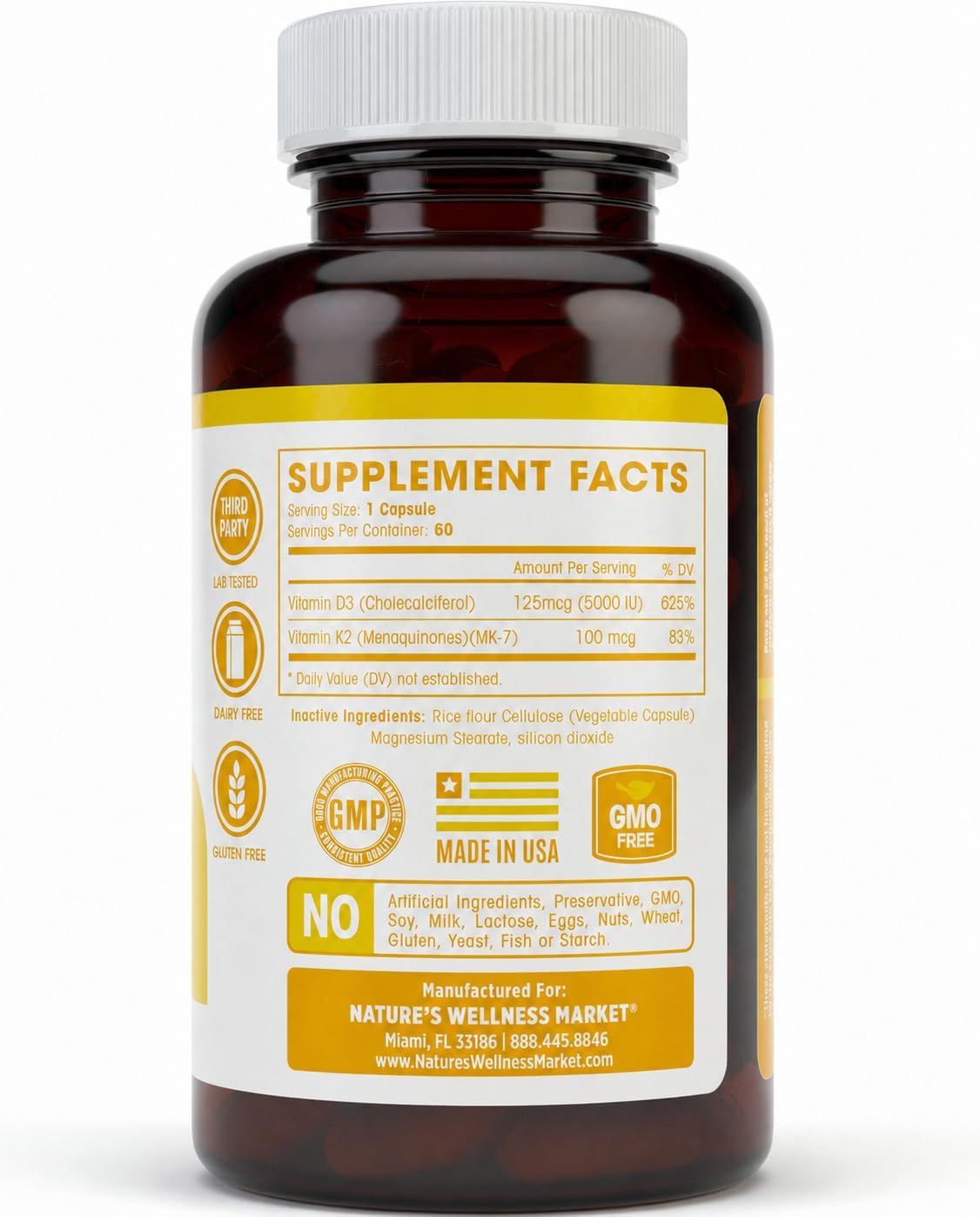 Vitamin D3 & K2 Supplement (5000 IU D3 + 100 mcg MK-7) – 60 Capsules - görsel 3