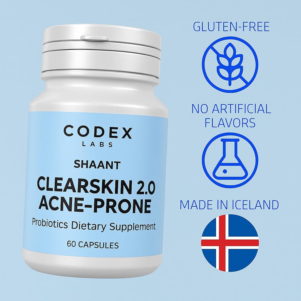 Codex Labs Shaant Clear Skin Supplement, 60 Vegan Capsules | 9-Strain Probiotic Blend with Green Tea EGCG & Guggul for Acne-Prone Skin - görsel 3