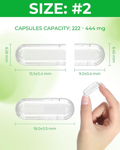 Vegan Empty Capsules Size 2 Plant-Based Clear (100 Count) Gluten-free, Non-GMO, Halal-certified Capsule Filling Kit with 2 Spoons for Vegetarian DIY Your Own Supplements