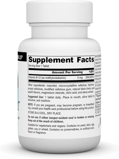 Source Naturals Vitamin B12, 5 mg (5,000 mcg) – 30 Fast Melt Vegan Tablets