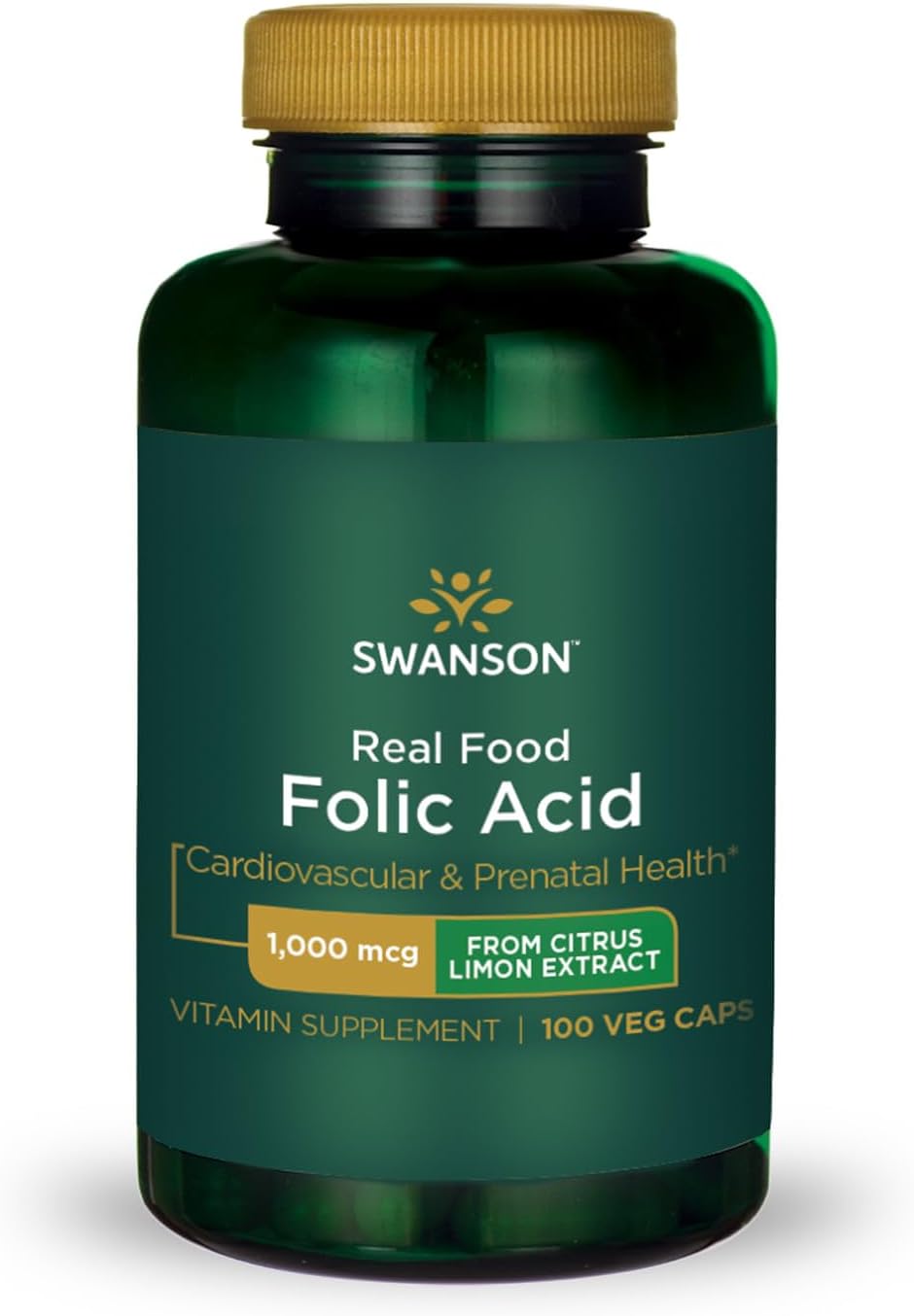 Swanson Real Food Folic Acid Folate Vitamin B-9 1000 mcg 100 Veggie Capsules - görsel 1