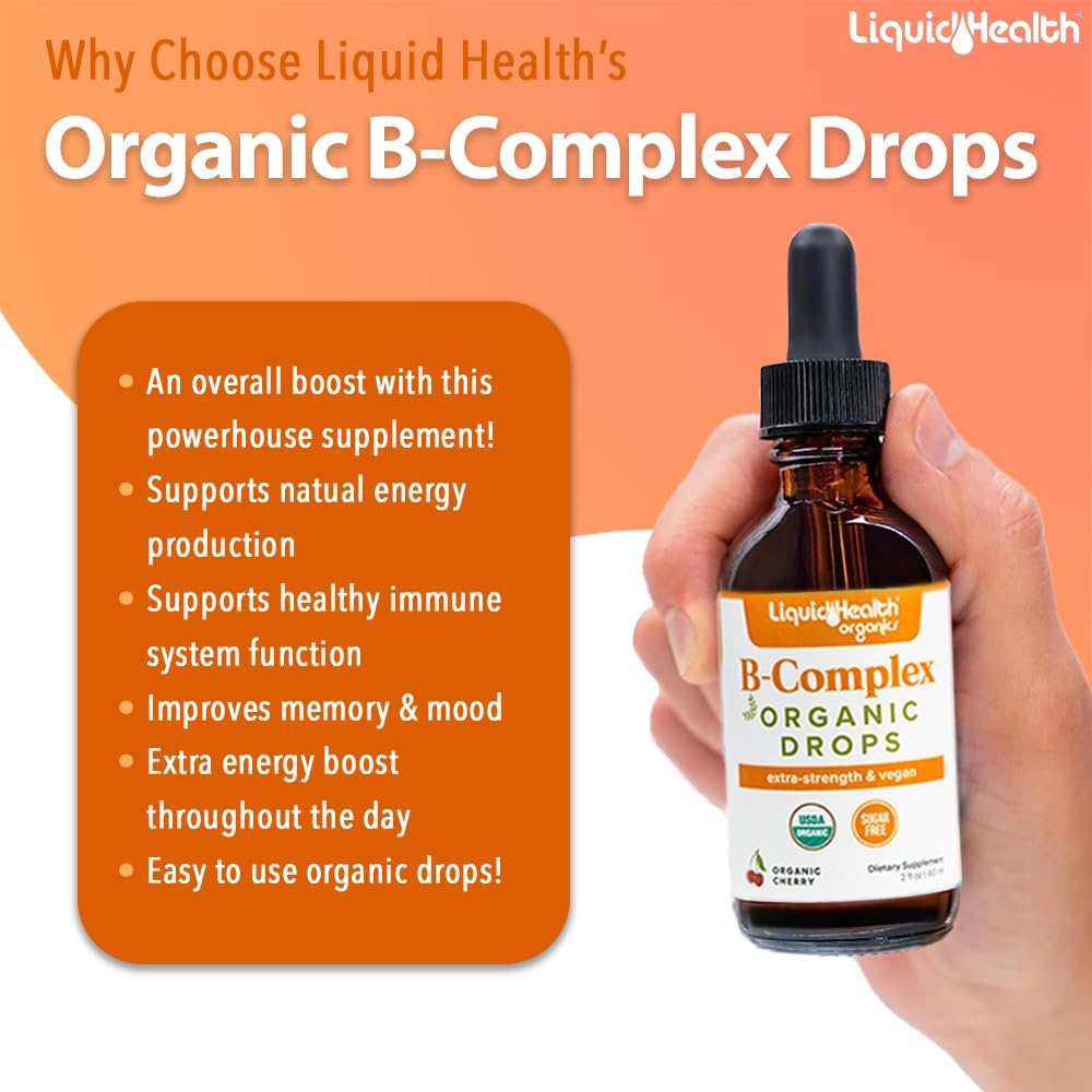 LIQUIDHEALTH USDA Organic Vitamin B Complex Drops – Extra Strength, Sugar Free, Vegan (60 ml) - görsel 3