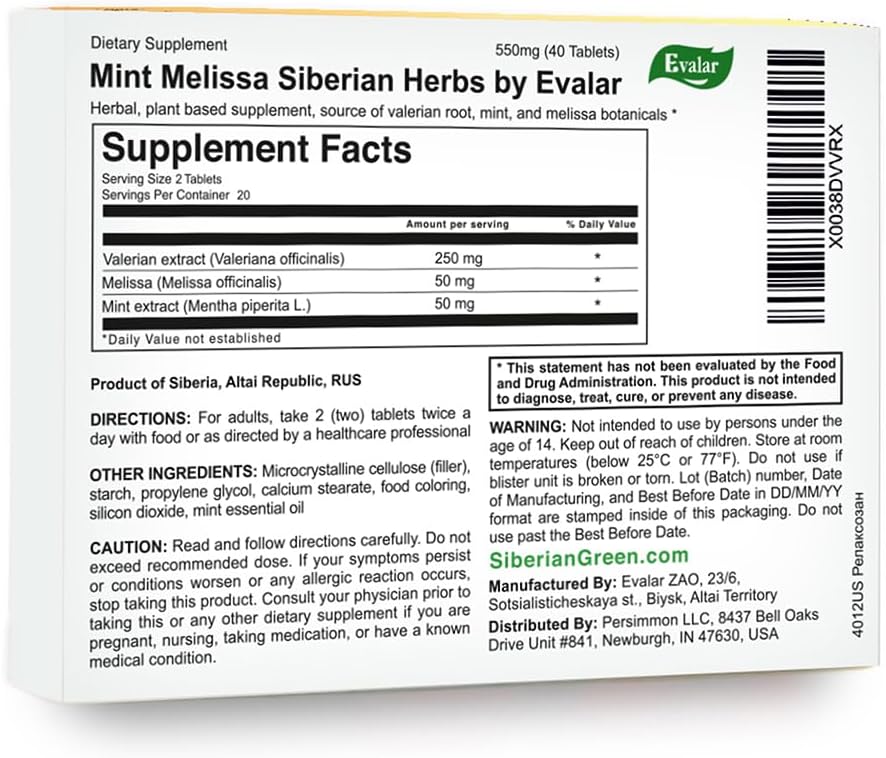 Evalar Melissa Mint Siberian Herbs Relaksozan - 40 Tablets - görsel 2