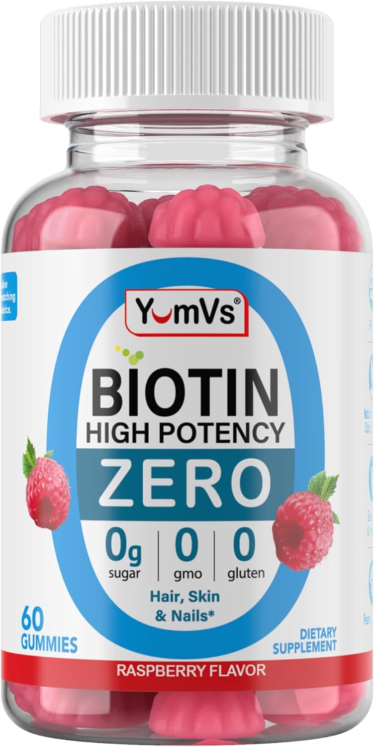 YUM-V'S Biotin Gummies - Sugar Free, 5000 mcg, High Strength for Hair, Skin and Nails - 60 Gummies - görsel 7