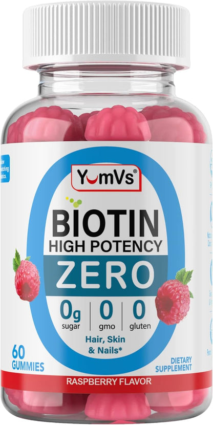 YUM-V'S Biotin Gummies - Sugar Free, 5000 mcg, High Strength for Hair, Skin and Nails - 60 Gummies