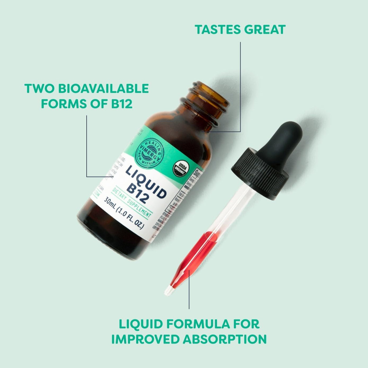 Vimergy USDA Organic Liquid Vitamin B12 Supplement – 2500 mcg, Methylcobalamin & Adenosylcobalamin - görsel 3