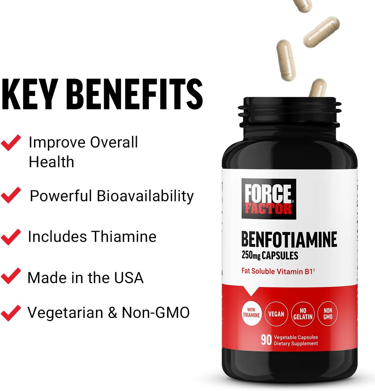 Force Factor Benfotiamine Plus Thiamine Food Supplement, Fat Soluble Vitamin B1, Non-GMO, Vegan, 90 Capsules - görsel 2