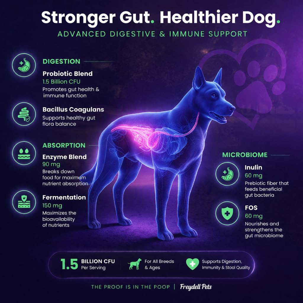 Freydell Pets Probiotics for Dogs – Digestive Enzymes, Prebiotics & Fibre Soft Chews – 120 Chews - görsel 9