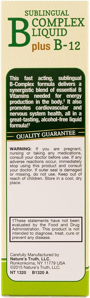 Nature's Truth Sublingual Vitamin B Complex Plus B-12, Natural Berry, 60 ml (Pack of 3)