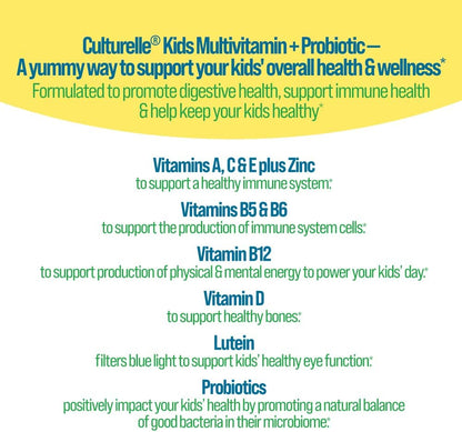 Culturelle Children's Probiotic Gummies - Multivitamin + Probiotic for Ages 2+ - 60 Gummies