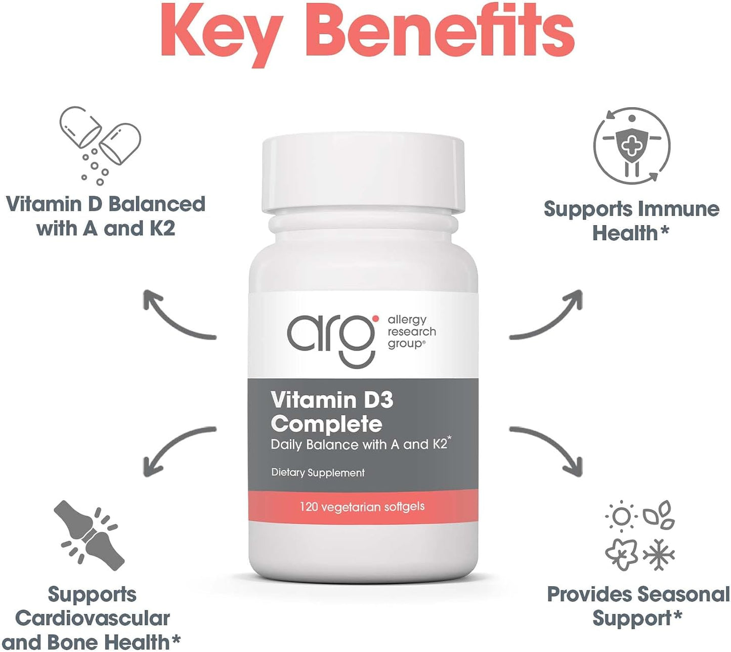 Allergy Research Group Vit D3 Complete - 120 Veggie Soft gel capsules - görsel 4
