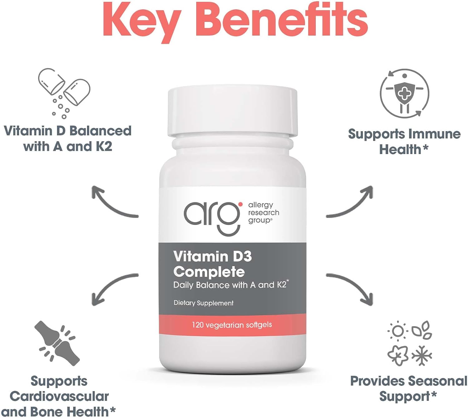 Allergy Research Group Vit D3 Complete - 120 Veggie Soft gel capsules - görsel 4
