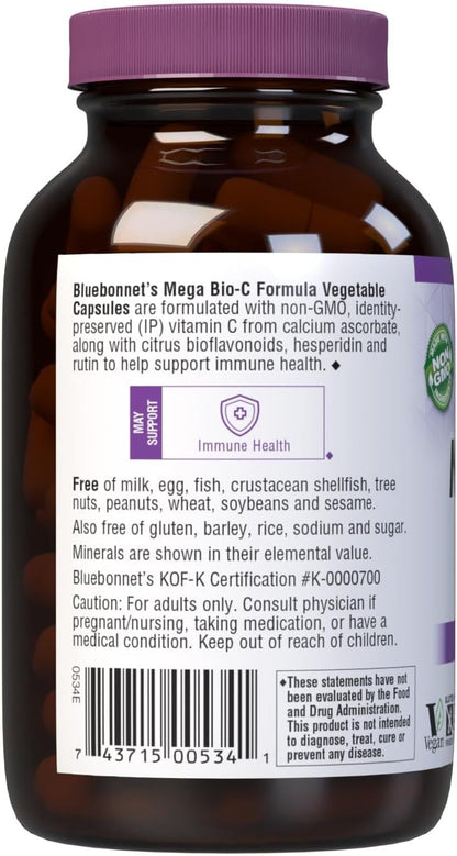 Bluebonnet Nutrition Mega Bio-C Formula – High Potency Buffered Vitamin C with Citrus Bioflavonoids and Rutin – 90 Vegetable Capsules