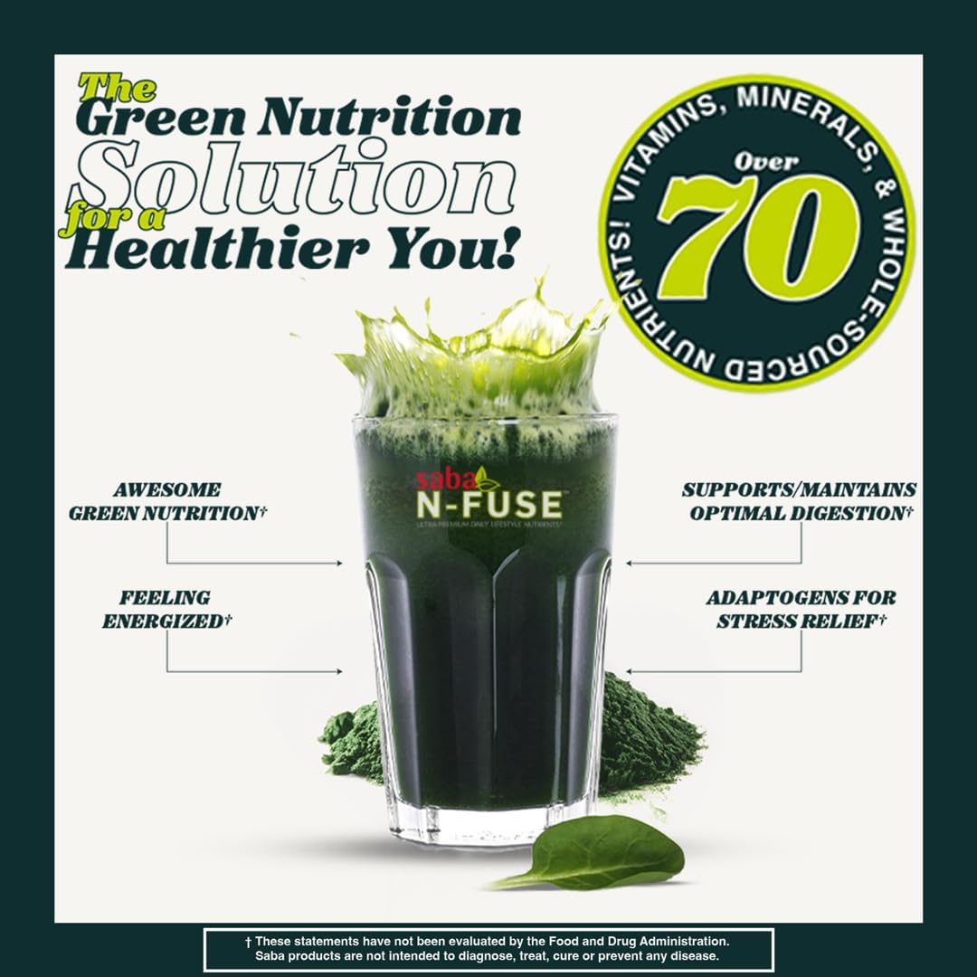 Saba N-Fuse Super Greens Powder – 50+ Superfoods, Probiotics and Digestive Enzymes for Gut Health and Energy, 30 Servings - görsel 8