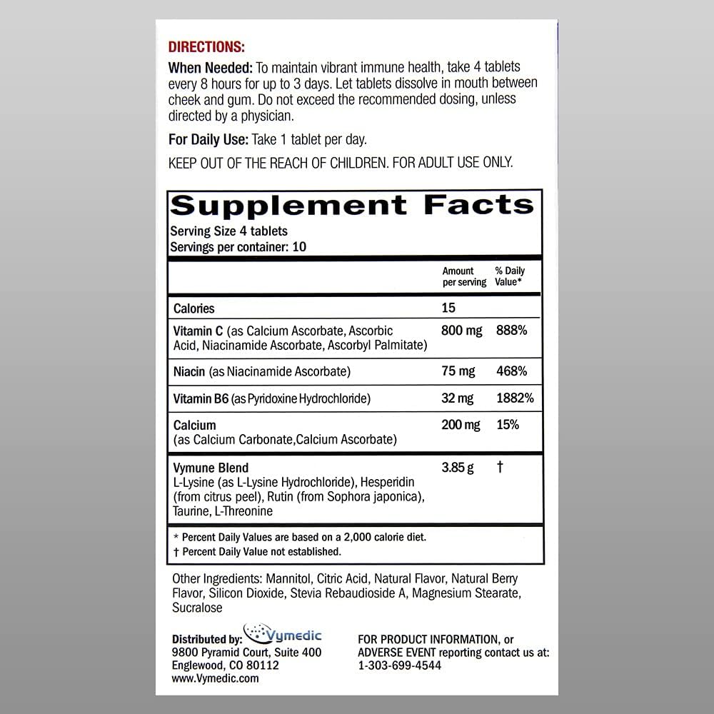 Vymune Amino-Acid Advanced Immune Support Supplement – Berry Flavoured Meltaway Tablets - görsel 2