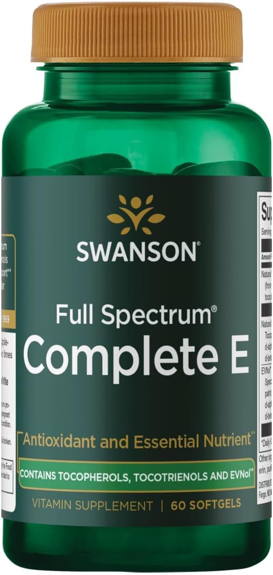 Swanson Full Spectrum Vitamin E with Tocotrienols - Supports Heart and Cellular Health - Natural Antioxidant Supplement - 60 Softgels - görsel 1