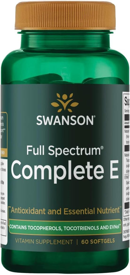 Swanson Full Spectrum Vitamin E with Tocotrienols - Supports Heart and Cellular Health - Natural Antioxidant Supplement - 60 Softgels
