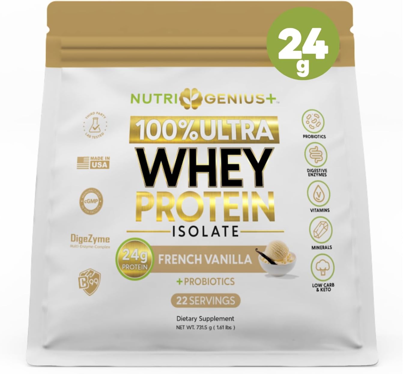 All-in-One Nutrition Whey Protein Isolate with Probiotics, Digestive Enzymes, Vitamins and Minerals, Chocolate, 30 Servings, Gluten-free, Keto Friendly, No Sugar - görsel 8