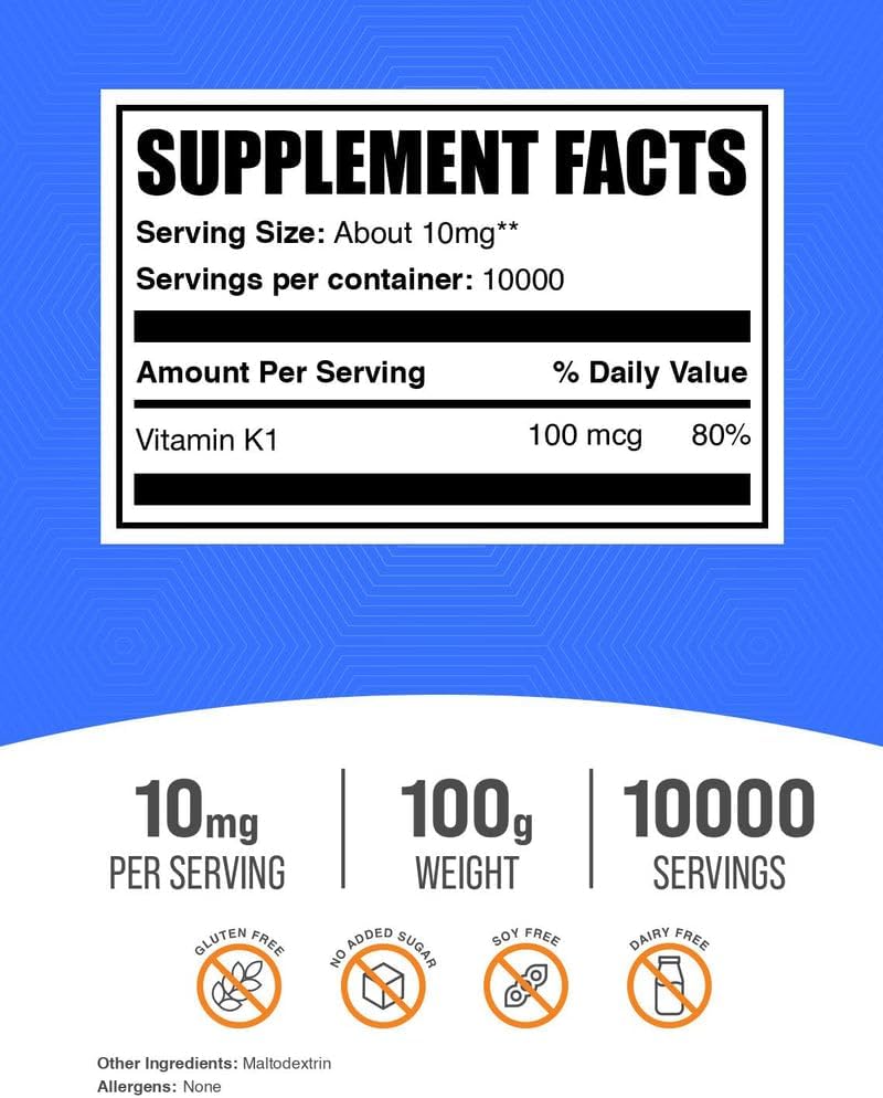 Vitamin K1 Powder - Phylloquinone Supplement for Bone and Heart Health Support - 100g (3.5 oz) - görsel 2
