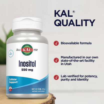 KAL Inositol Powder – 550 mg per Serving, Brain and Mood Support Supplement, 113 g (207 Servings)