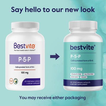 BESTVITE P-5-P 100mg (240 Vegetarian Capsules) (CoEnzymated Form of B-6) - No Stearates - Vegan - Non-GMO - Gluten-free