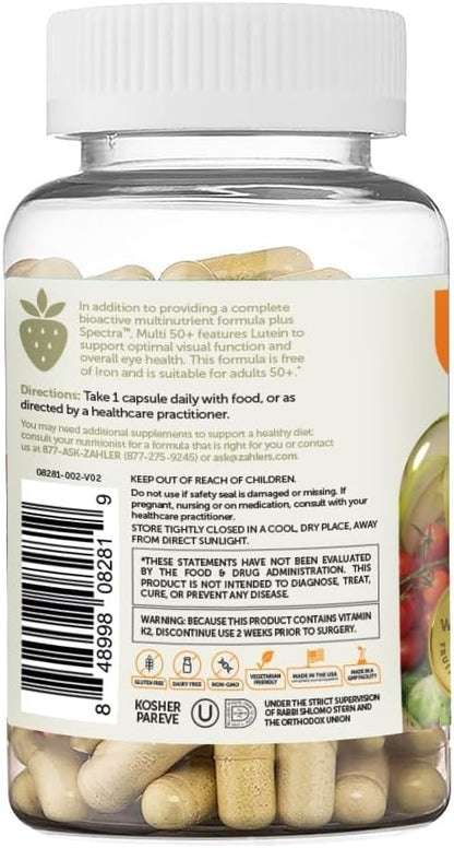 Zahler Multivitamin 50+, Iron-Free Formula + Lutein for Eye Health, 60 Capsules