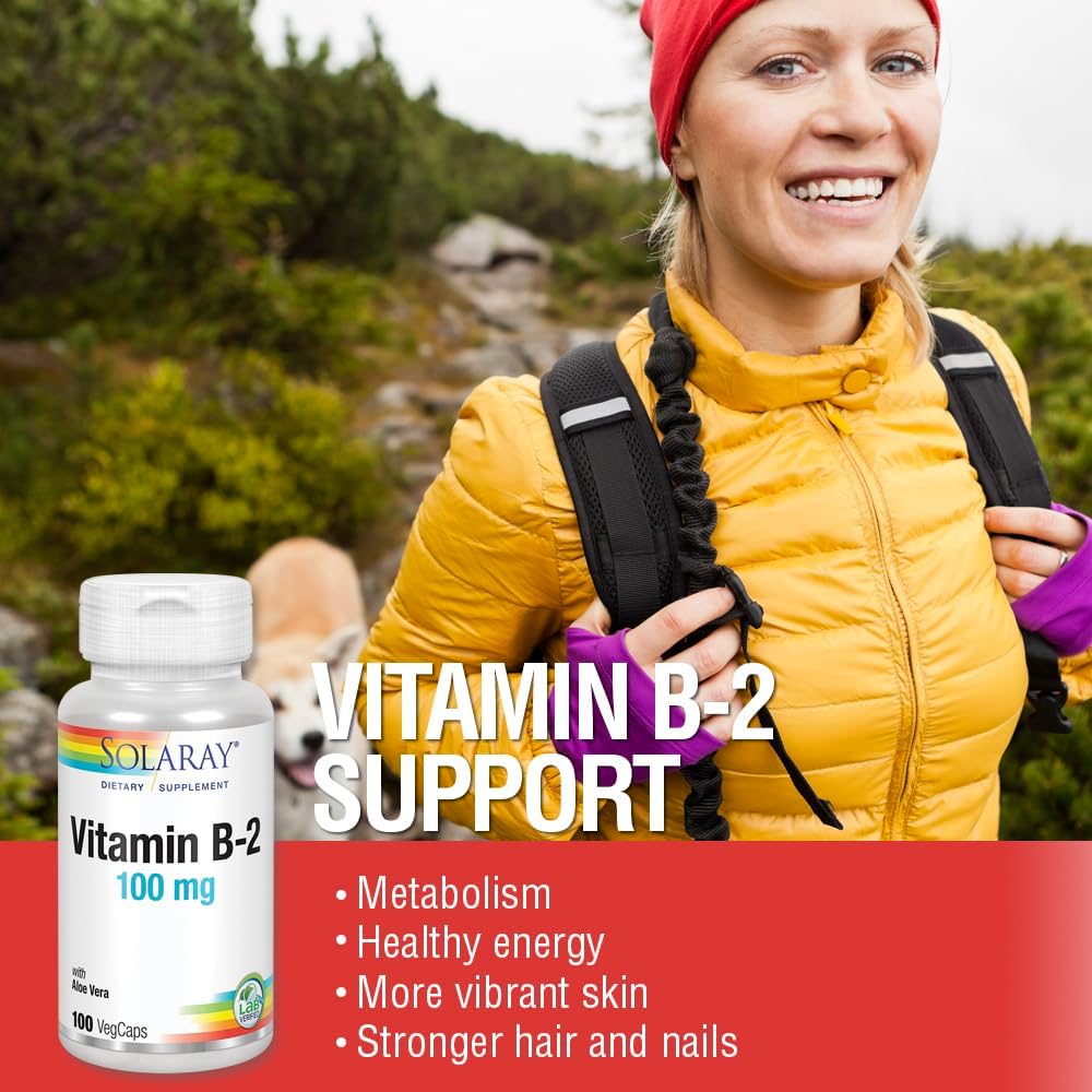 SOLARAY Vitamin B2 100 mg - Riboflavin for Energy Metabolism Support, Vegan, Non-GMO - 100 Veg Capsules - görsel 5
