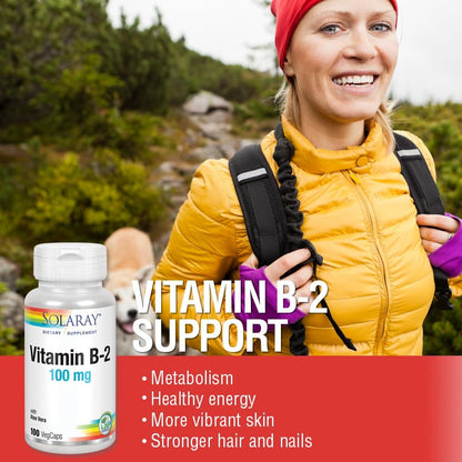 SOLARAY Vitamin B2 100 mg - Riboflavin for Energy Metabolism Support, Vegan, Non-GMO - 100 Veg Capsules