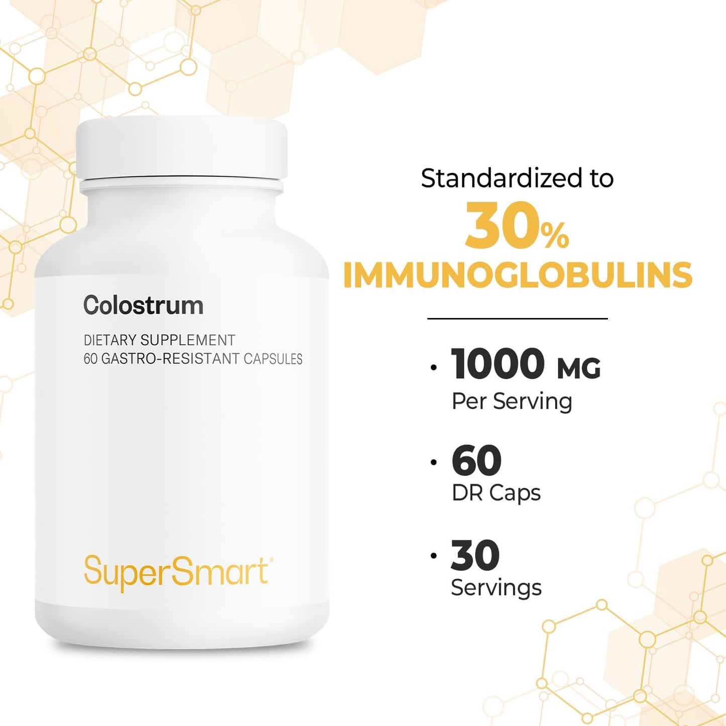 Supersmart - Colostrum 1000 mg - 30% IgG - Immune Support - 60 DR Capsules - görsel 5