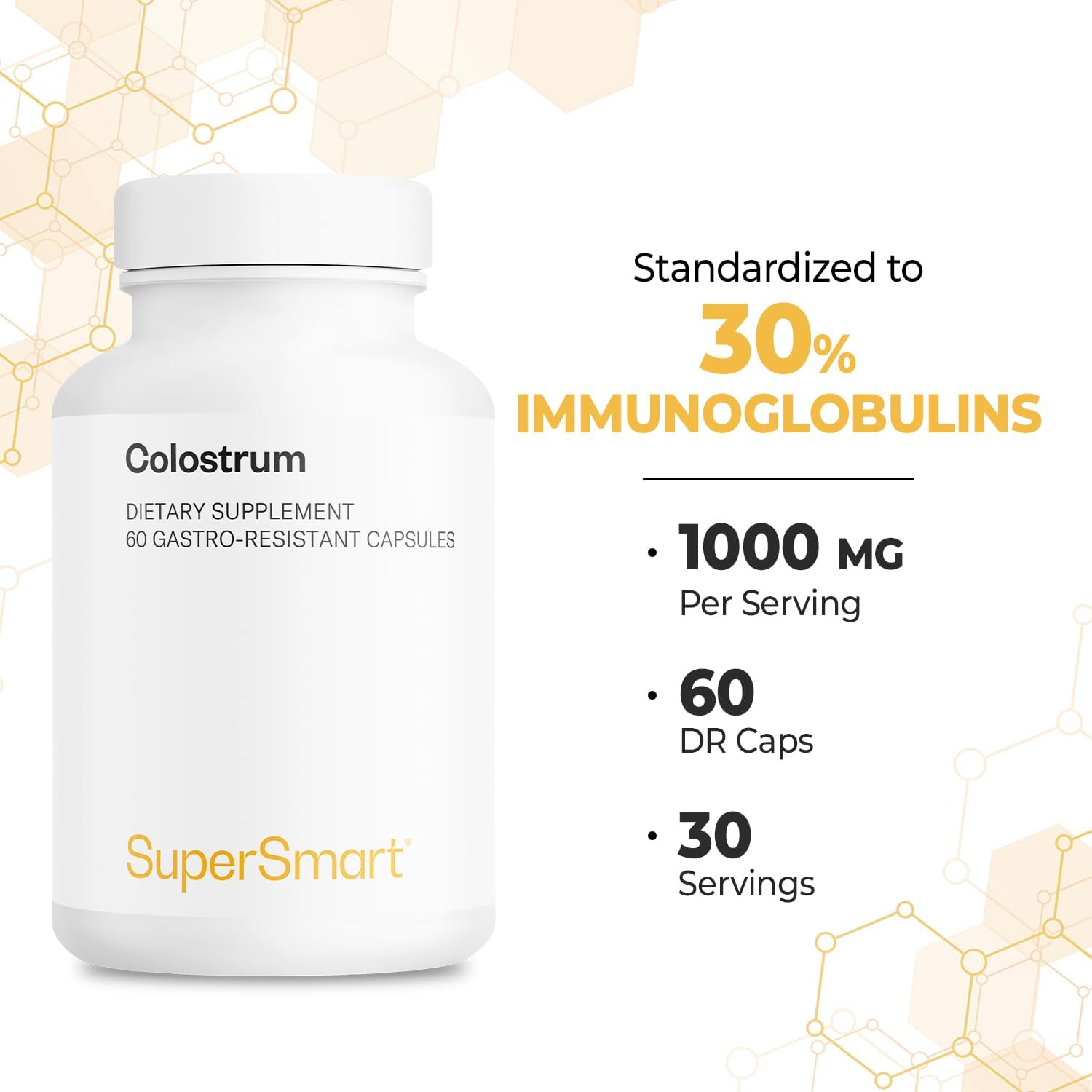 Supersmart - Colostrum 1000 mg - 30% IgG - Immune Support - 60 DR Capsules - görsel 5