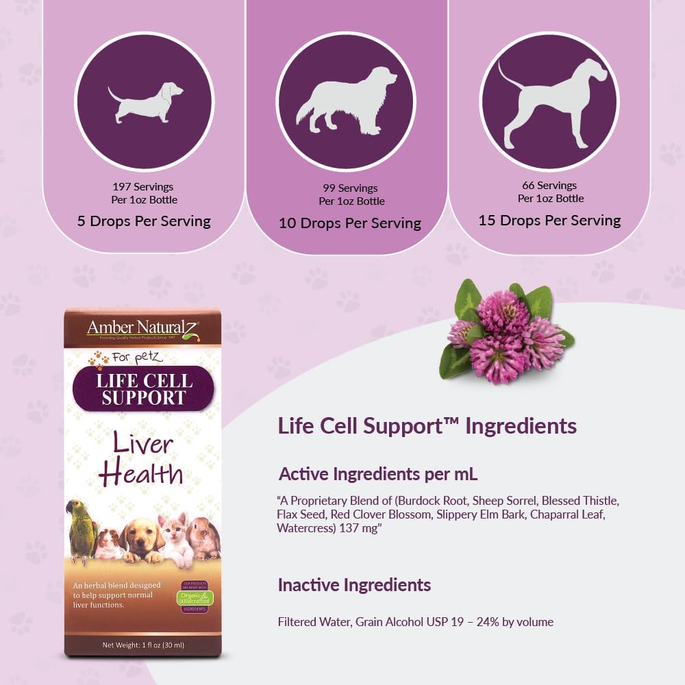 Amber NaturalZ Life Cell Support Herbal Supplement for Pets - Liver and Lymphatic Support, 30 ml - görsel 4